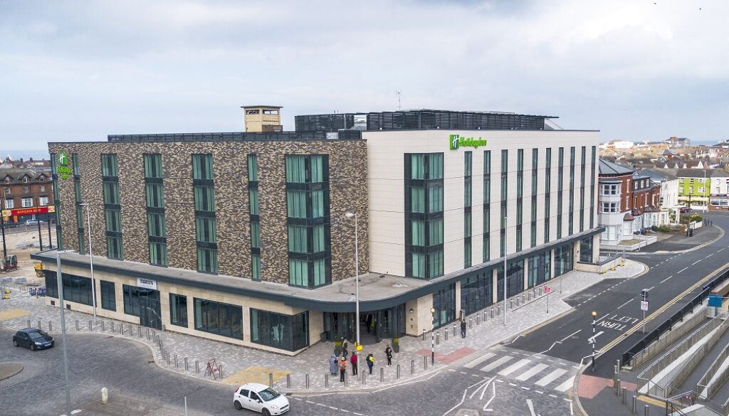 An aerial image of the new Holiday Inn at Blackpool Talbot Gateway