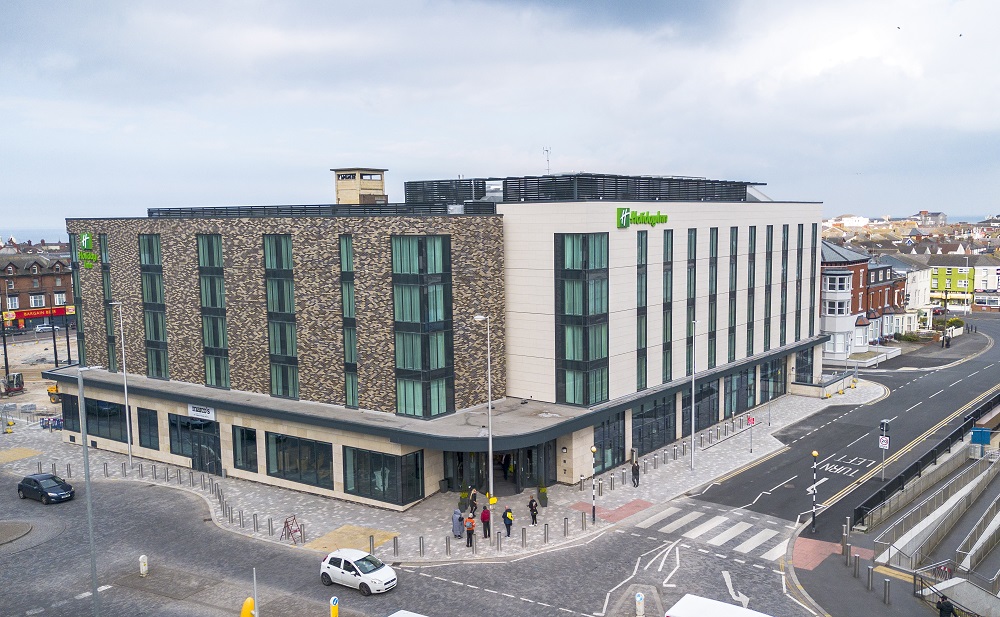 An aerial image of the new Holiday Inn at Blackpool Talbot Gateway
