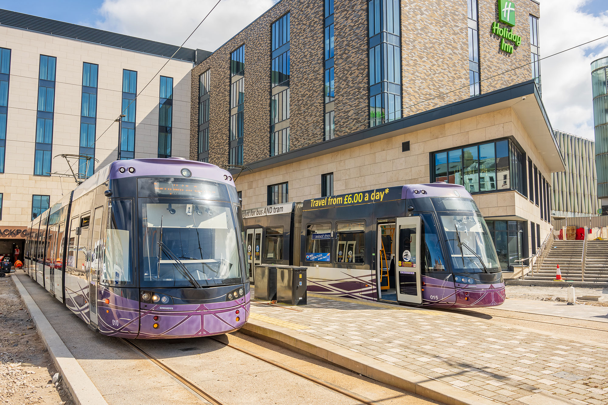 An extended tram line connecting Blackpool Promenade up with Blackpool North train station, offering routes to attractions such as The Blackpool Tower, Pleasure Beach Resort, Sandcastle Waterpark and North, Central and South piers, as well as connecting to nearby towns Bispham, Cleveleys and Fleetwood. The new tram stop is surrounded by five retail units and a floodlit underpass to talk through the station.